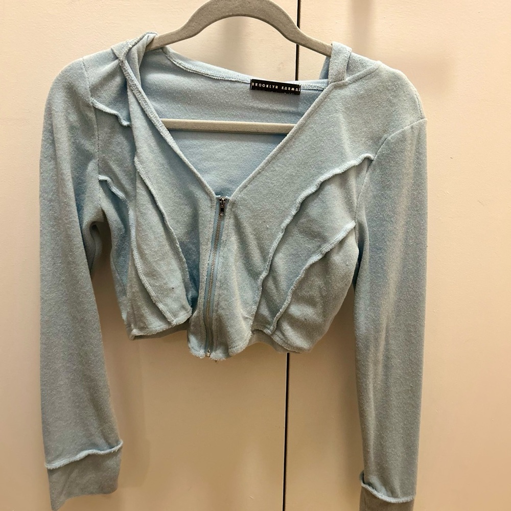 Brooklyn Karma Blue Zip Up Crop Hoodie